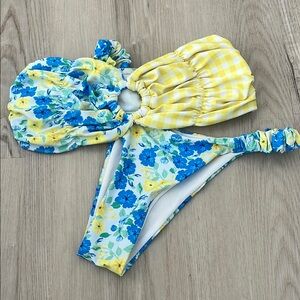 Floral Yellow and Blue Bikini Set
